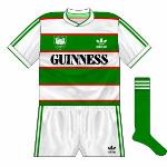 1984-86 Home:
Club's first crest added to original home design, initally worn with white shorts and green socks.